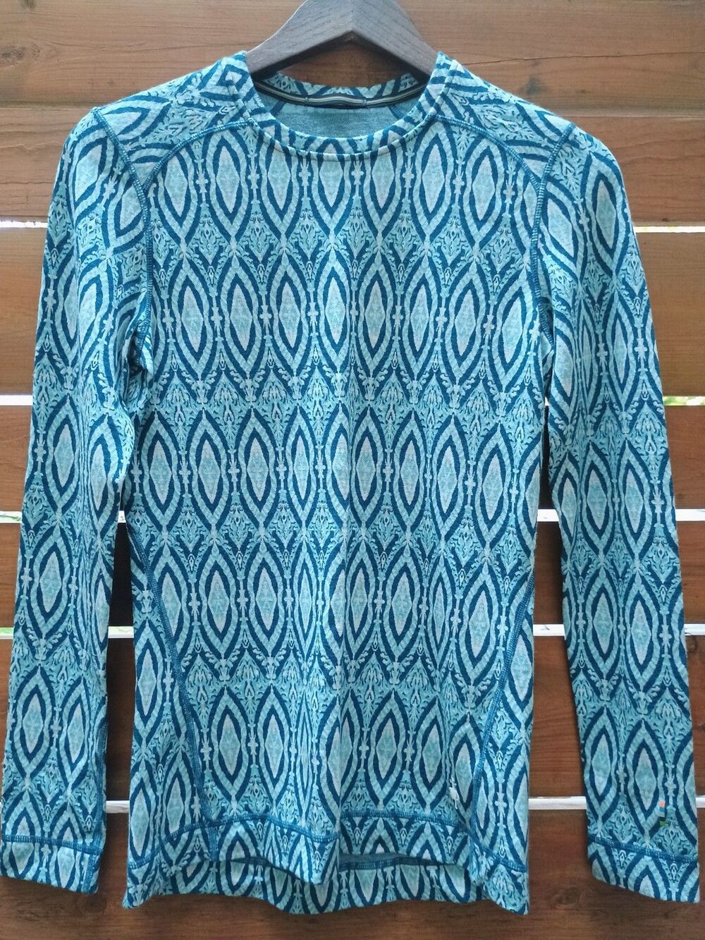 Smartwool Merino Wool 250 Women's Sweater Base Layer Blue Print Sz Large
